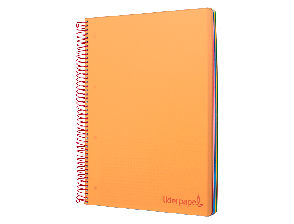 CADERNO ESPIRAL LIDERPAPEL WONDER MICRO DIN A5 CAPA PLASTICO 120 F 90 GR QUADRICULA 5MM 5 BANDAS DE CORES 6 FUROS LARANJ
