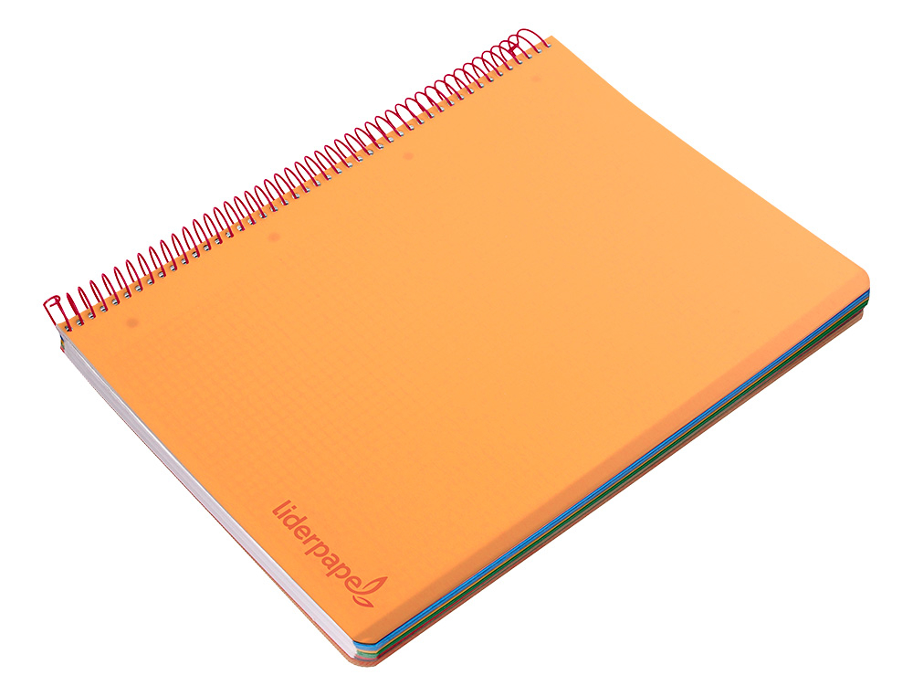 CADERNO ESPIRAL LIDERPAPEL WONDER MICRO DIN A5 CAPA PLASTICO 120 F 90 GR QUADRICULA 5MM 5 BANDAS DE CORES 6 FUROS LARANJ