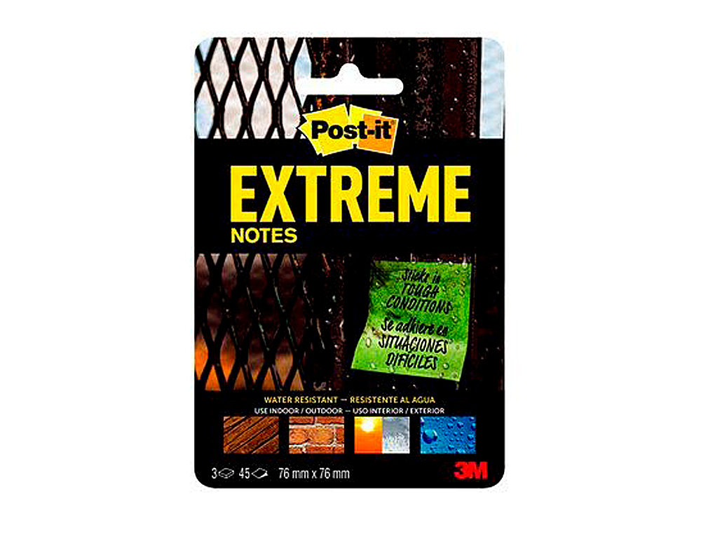 BLOCO DE NOTAS ADESIVAS POST-IT EXTREME 76X76 MM COM 45 FOLHAS PACK DE 3 UNIDADES AMARELO LARANJA E VERDE