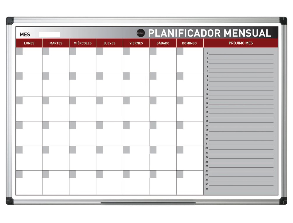 PLANNING MAGNETICO BI-OFFICE MENSAL LACADO MOLDURA EM ALUMINIO 90X60 CM