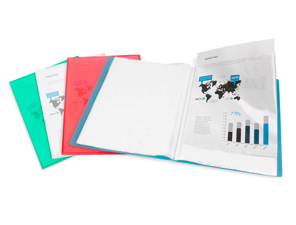CAPA CATALOGO LIDERPAPEL 80 BOLSAS POLIPROPILENO DIN A4 VERMELHO TRANSLUCIDO