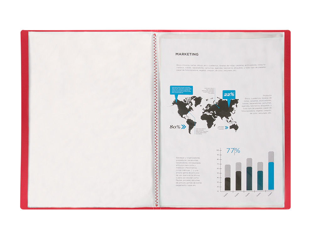CAPA CATALOGO LIDERPAPEL 80 BOLSAS POLIPROPILENO DIN A4 VERMELHO TRANSLUCIDO