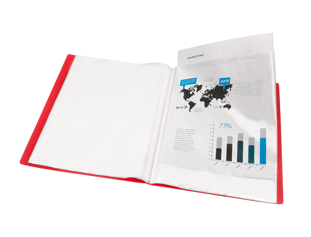 CAPA CATALOGO LIDERPAPEL 80 BOLSAS POLIPROPILENO DIN A4 VERMELHO TRANSLUCIDO