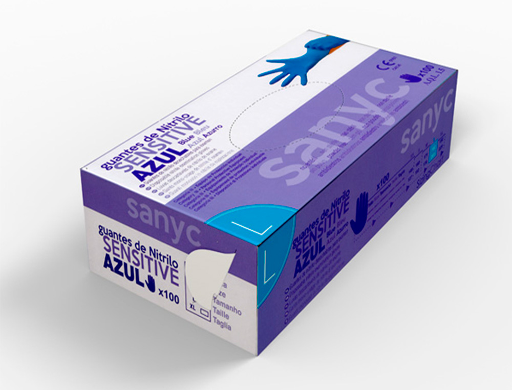 LUVA DE NITRILO DESCARTAVEL SENSIVEL SEM PO TAMANHO L GRANDE COR AZUL CAIXA DE 100 UNIDADES