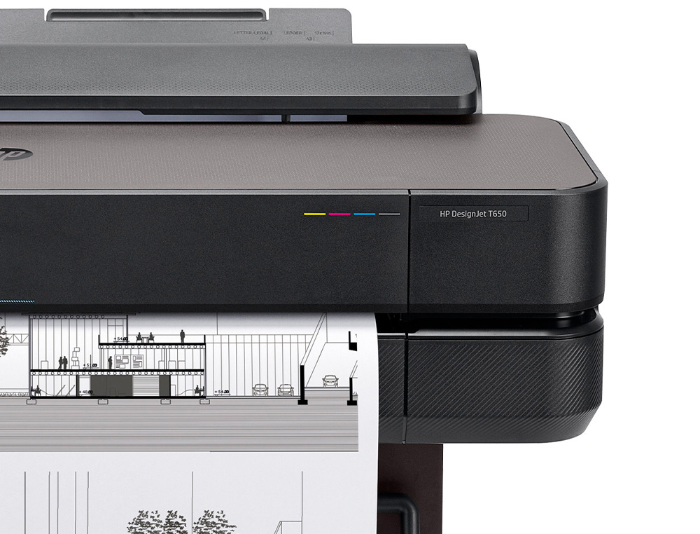 IMPRESSORA HP DESIGNJET T650 24 POLEGADAS BASE INTEGRADA 2400X1200 PPP TINTA COR 26 PPM 1GB DIN A1