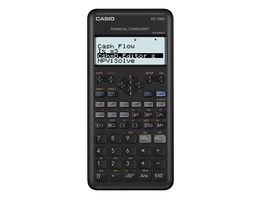 CALCULADORA CASIO FC-100V FINANCEIRA 4 LINHAS 10+2 DIGITOS ARMAZENAMENTO FLASH CALCULO DE IMPOSTOS COM CAPA COR CINZA