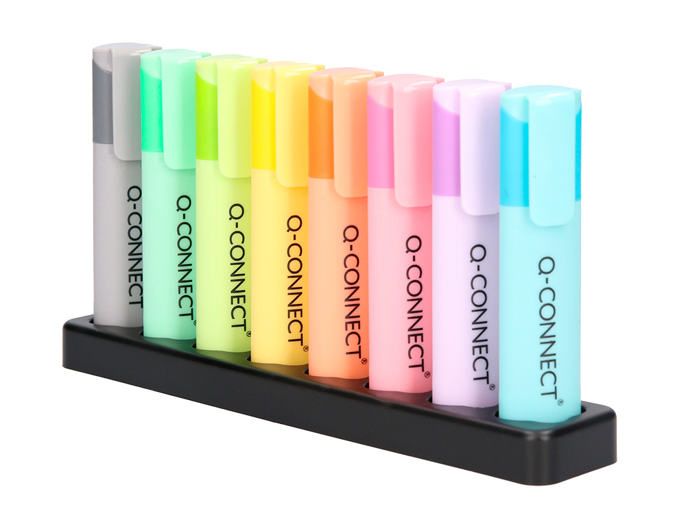 MARCADOR FLUORESCENTE Q-CONNECT PASTEL PONTA BISELADA ESTOJO DE SECRETARIA 8 CORES SORTIDAS