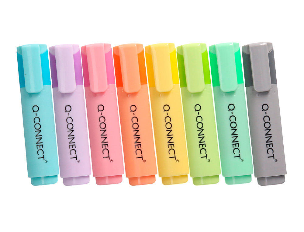 MARCADOR FLUORESCENTE Q-CONNECT PASTEL PONTA BISELADA ESTOJO DE SECRETARIA 8 CORES SORTIDAS