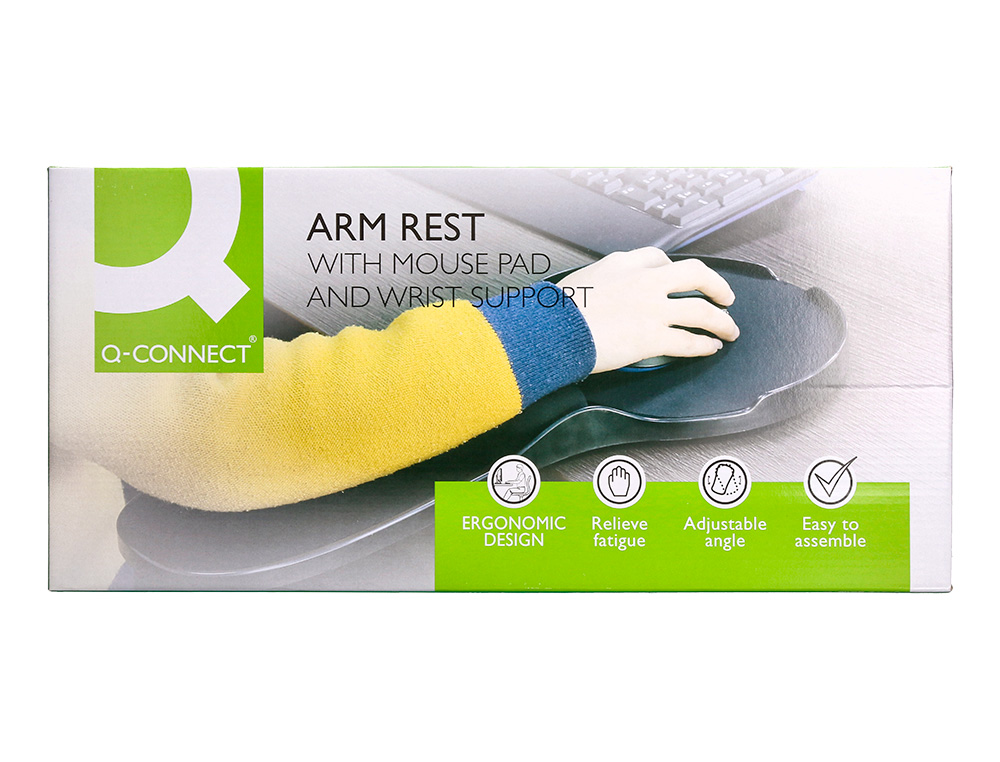 APOIO DE BRACOS ERGONOMICO Q-CONNECT COM TAPETE DE RATO E APOIO DE PULSOS PRETO 220X140X480 MM