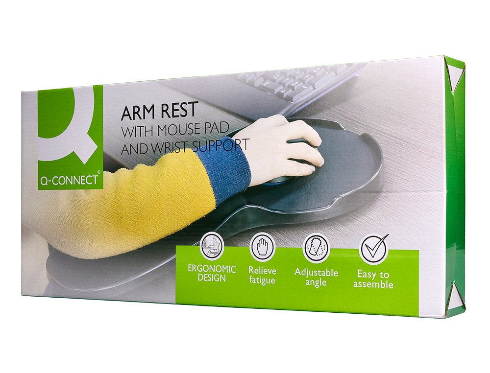 APOIO DE BRACOS ERGONOMICO Q-CONNECT COM TAPETE DE RATO E APOIO DE PULSOS PRETO 220X140X480 MM