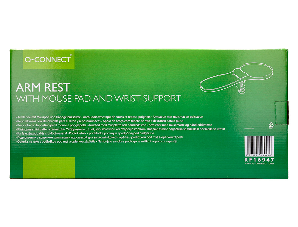 APOIO DE BRACOS ERGONOMICO Q-CONNECT COM TAPETE DE RATO E APOIO DE PULSOS PRETO 220X140X480 MM