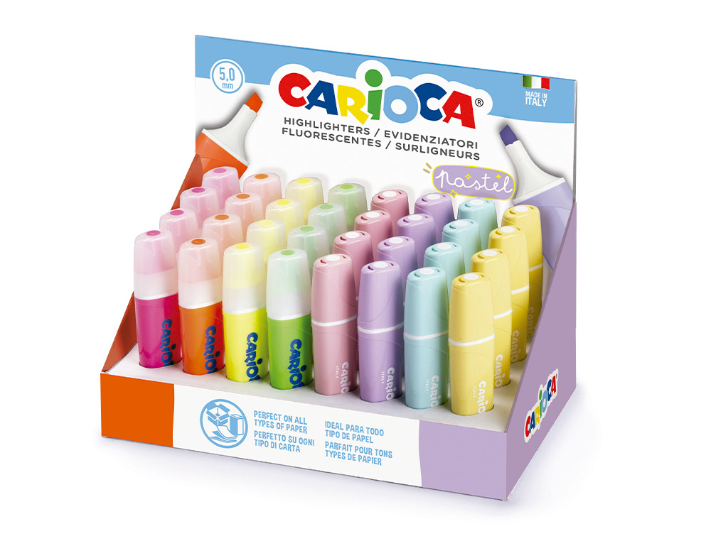 MARCADOR CARIOCA FLUORESCENTE COR PASTEL EXPOSITOR DE 32 UNIDADES CORES SORTIDAS