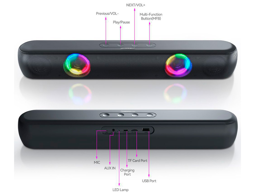 BARRA DE SOM BLUETOOTH Q-CONNECT COM ILUMINAÇÃO LED E CONTROLO DE VOLUME COR PRETA