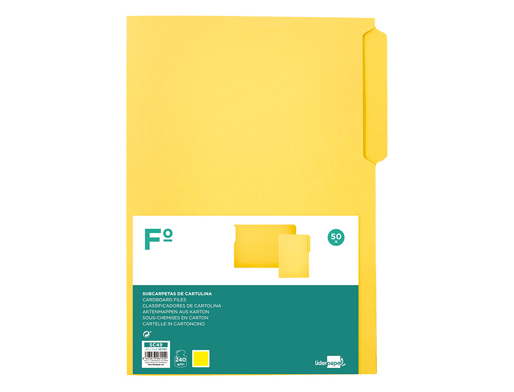 CLASSIFICADOR CARTOLINA LIDERPAPEL FOLIO PESTANA INFERIOR 240G/M2 AMARELO