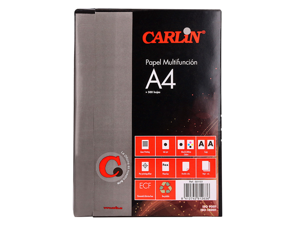 PAPEL FOTOCOPIA CARLIN DIN A4 75 GR EMBALAGEM DE 500 FOLHAS