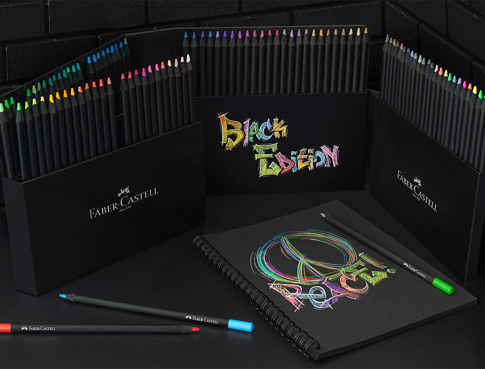 LAPIS DE COR FABER CASTELL BLACK EDITION SUPORTE DE 100 UNIDADES CORES SORTIDAS