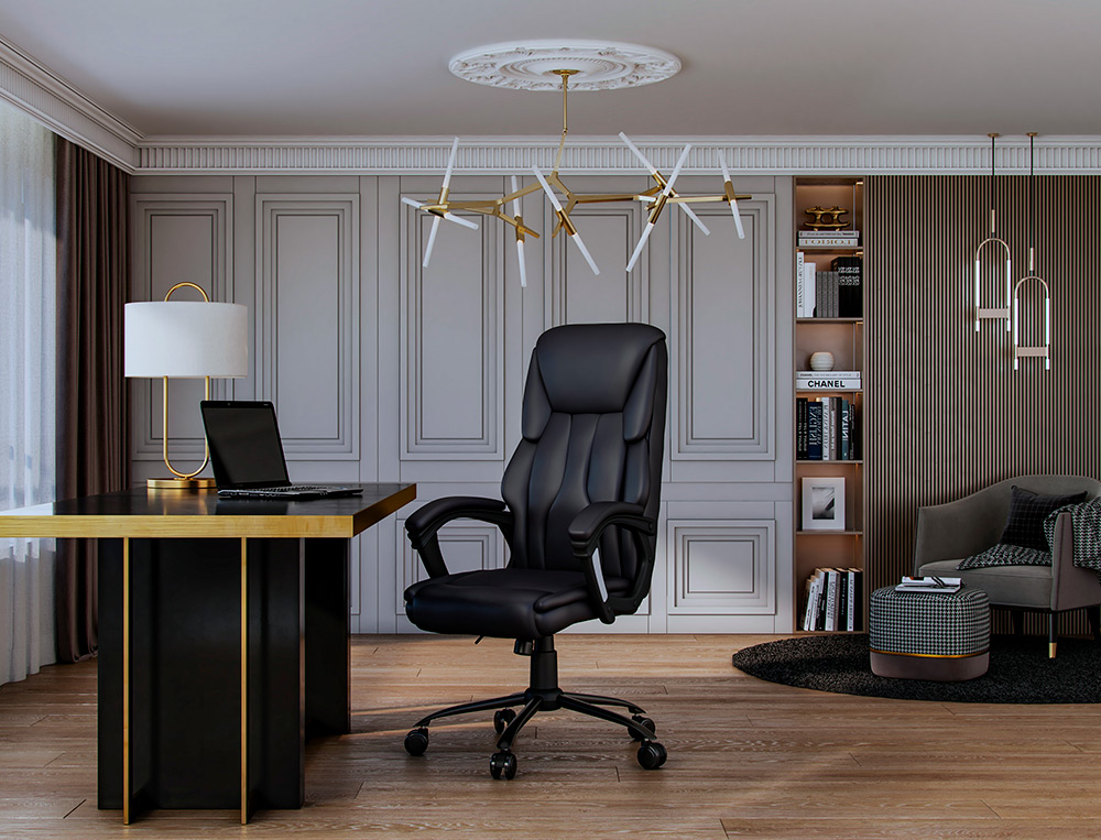CADEIRA DE DIRECAO Q-CONNECT BOLZANO IMIT PELE BASE METALICA ALT MAX 1260 LARG 650 PROF 730 MM RODAS PREMIUM COR PRETO