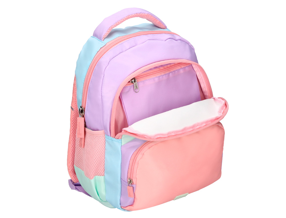 MOCHILA ESCOLAR LIDERPAPEL MULTIBOLSO INFANTIL AZUL ROSA ROXO 350X110X270 MM