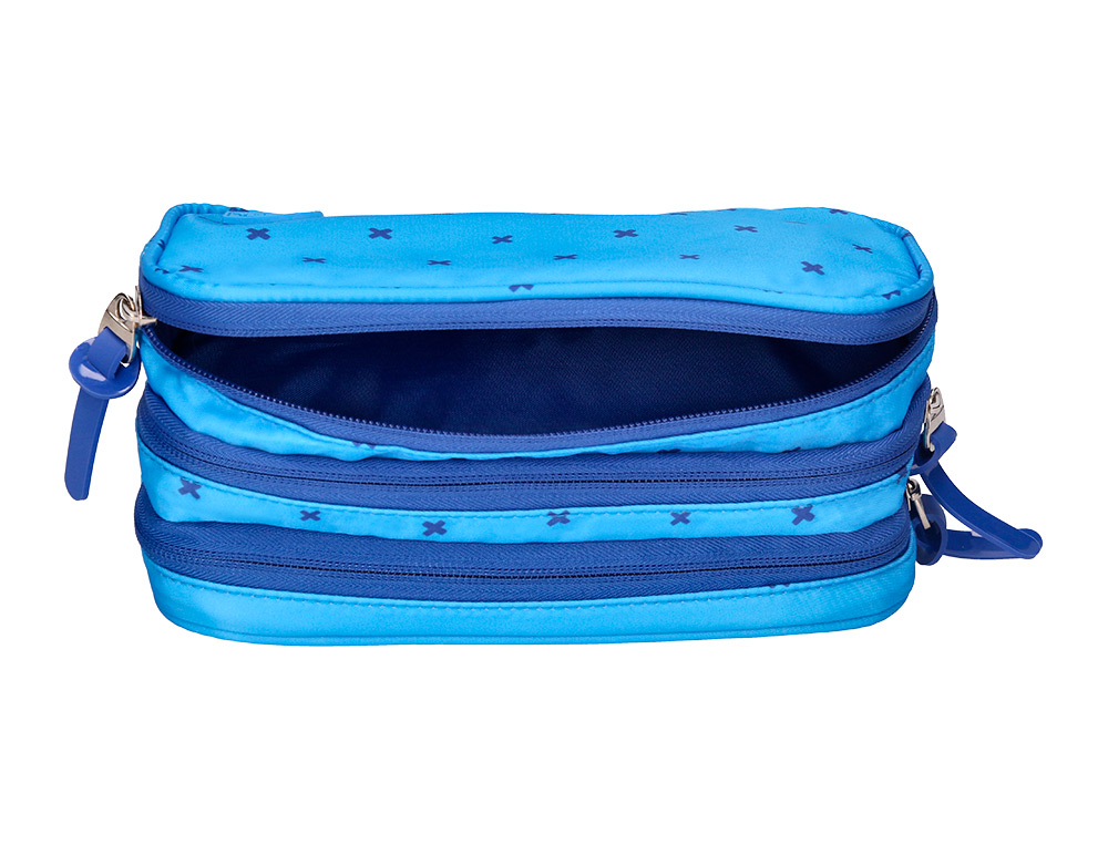 ESTOJO LIDERPAPEL ESCOLAR 2 COMPARTIMENTOS DESENHO AZUL 105X90X250 MM