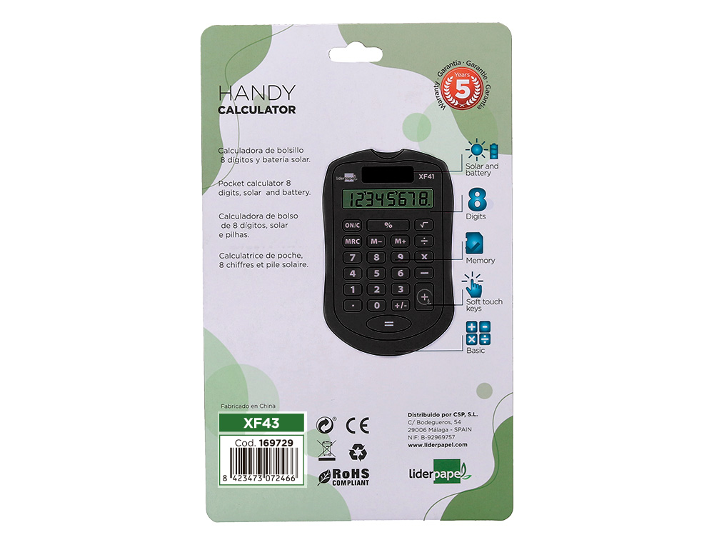 CALCULADORA LIDERPAPEL DE BOLSO XF43 8 DIGITOS SOLAR E PIHAS COR PRETO 94X59,5X10,5MM