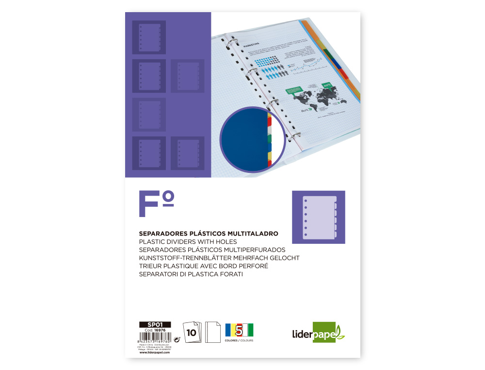 SEPARADOR LIDERPAPEL DE PLASTICO FOLIO NATURAL 10 SEPARADORES