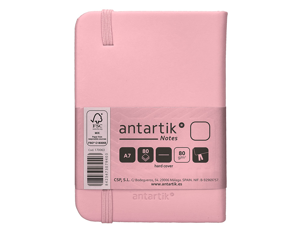 CADERNO COM ELASTICO ANTARTIK NOTES CAPA DURA A7 LISO ROSA PASTEL 80 FOLHAS 80 GR FSC