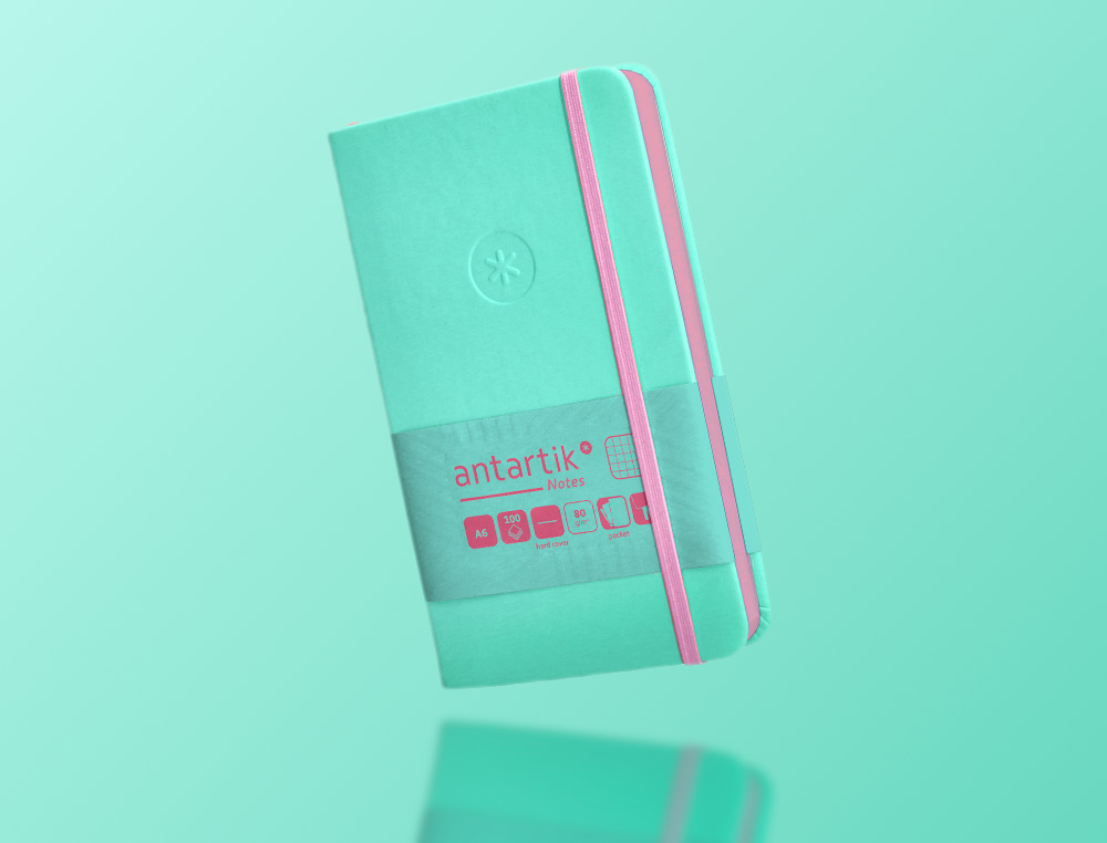 CADERNO COM ELASTICO ANTARTIK NOTES CAPA DURA A6 QUADRICULADO ROSA E TURQUESA 100 FOLHAS 80 GR FSC