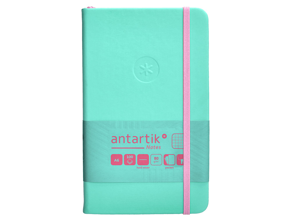 CADERNO COM ELASTICO ANTARTIK NOTES CAPA DURA A6 QUADRICULADO ROSA E TURQUESA 100 FOLHAS 80 GR FSC