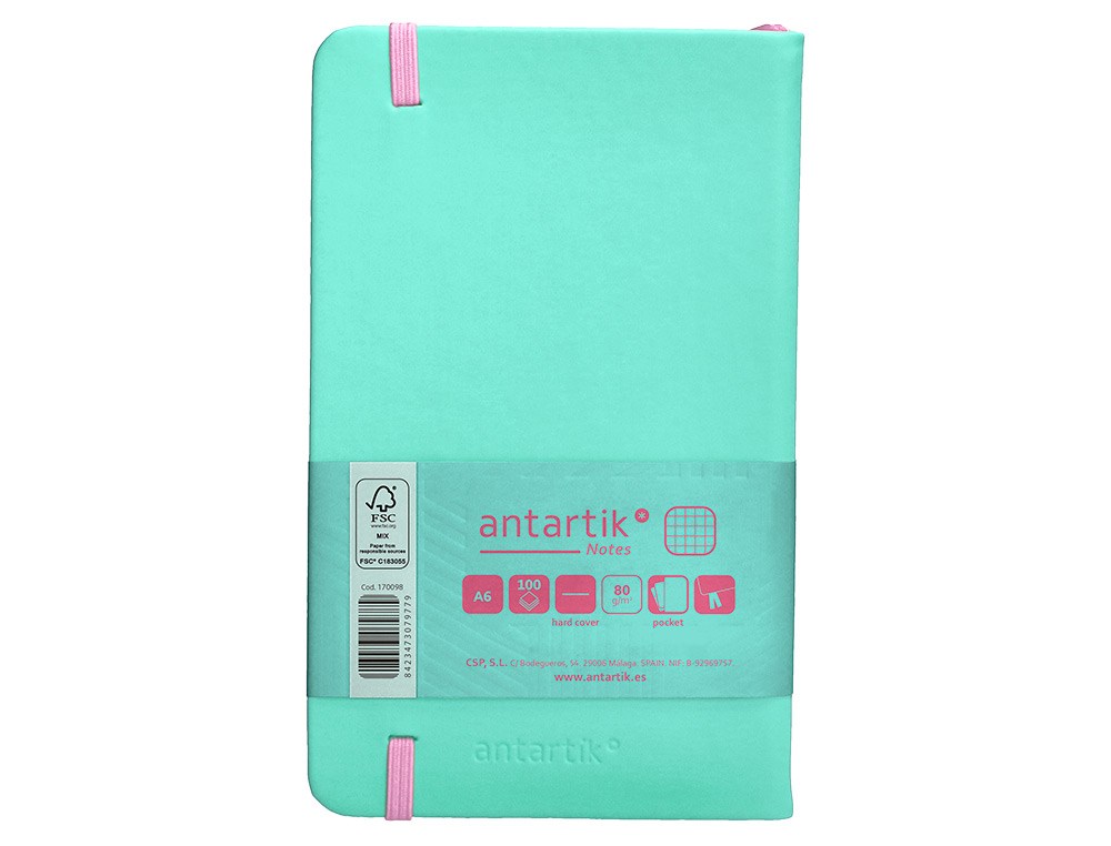 CADERNO COM ELASTICO ANTARTIK NOTES CAPA DURA A6 QUADRICULADO ROSA E TURQUESA 100 FOLHAS 80 GR FSC
