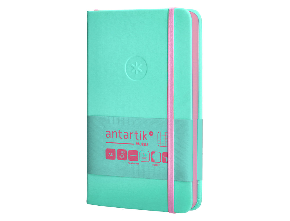 CADERNO COM ELASTICO ANTARTIK NOTES CAPA DURA A6 QUADRICULADO ROSA E TURQUESA 100 FOLHAS 80 GR FSC