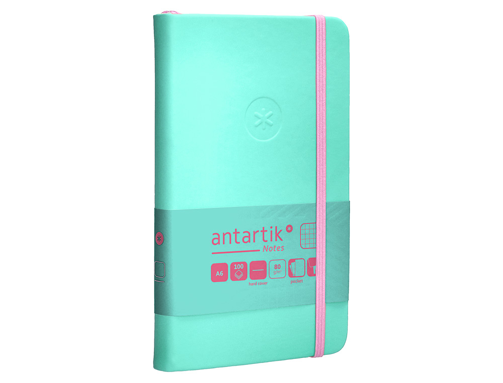 CADERNO COM ELASTICO ANTARTIK NOTES CAPA DURA A6 QUADRICULADO ROSA E TURQUESA 100 FOLHAS 80 GR FSC
