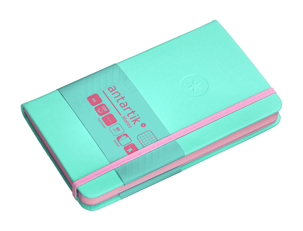 CADERNO COM ELASTICO ANTARTIK NOTES CAPA DURA A6 QUADRICULADO ROSA E TURQUESA 100 FOLHAS 80 GR FSC