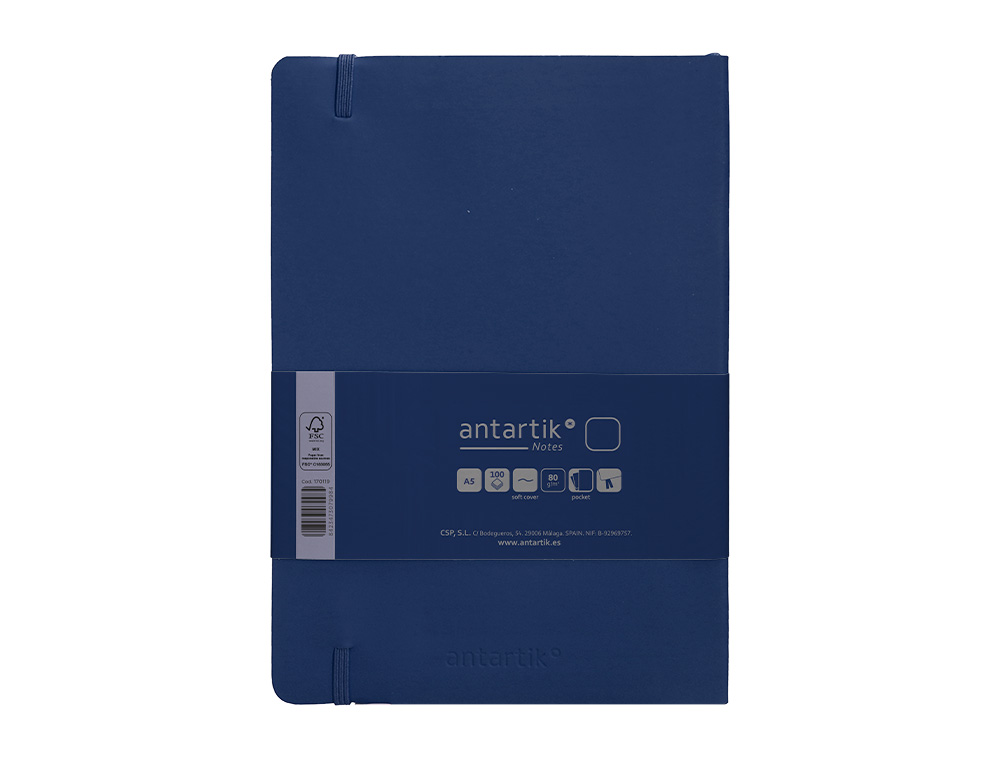 CADERNO COM ELASTICO ANTARTIK NOTES CAPA MOLE A5 LISO AZUL MARINHO 80 FOLHAS 80 GR FSC