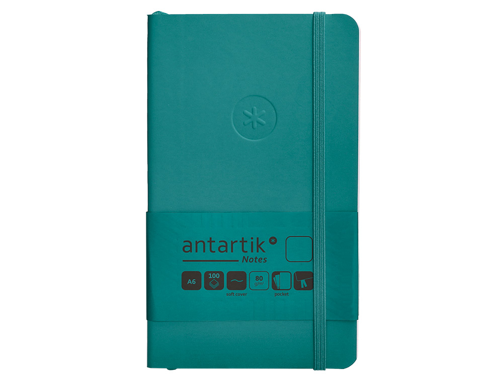 CADERNO COM ELASTICO ANTARTIK NOTES CAPA MOLE A6 LISO VERDE AGUA-MARINHA 100 FOLHAS 80 GR FSC