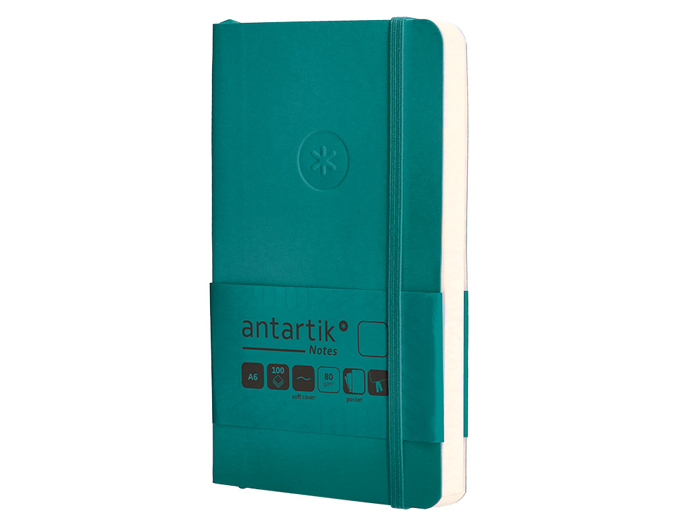 CADERNO COM ELASTICO ANTARTIK NOTES CAPA MOLE A6 LISO VERDE AGUA-MARINHA 100 FOLHAS 80 GR FSC
