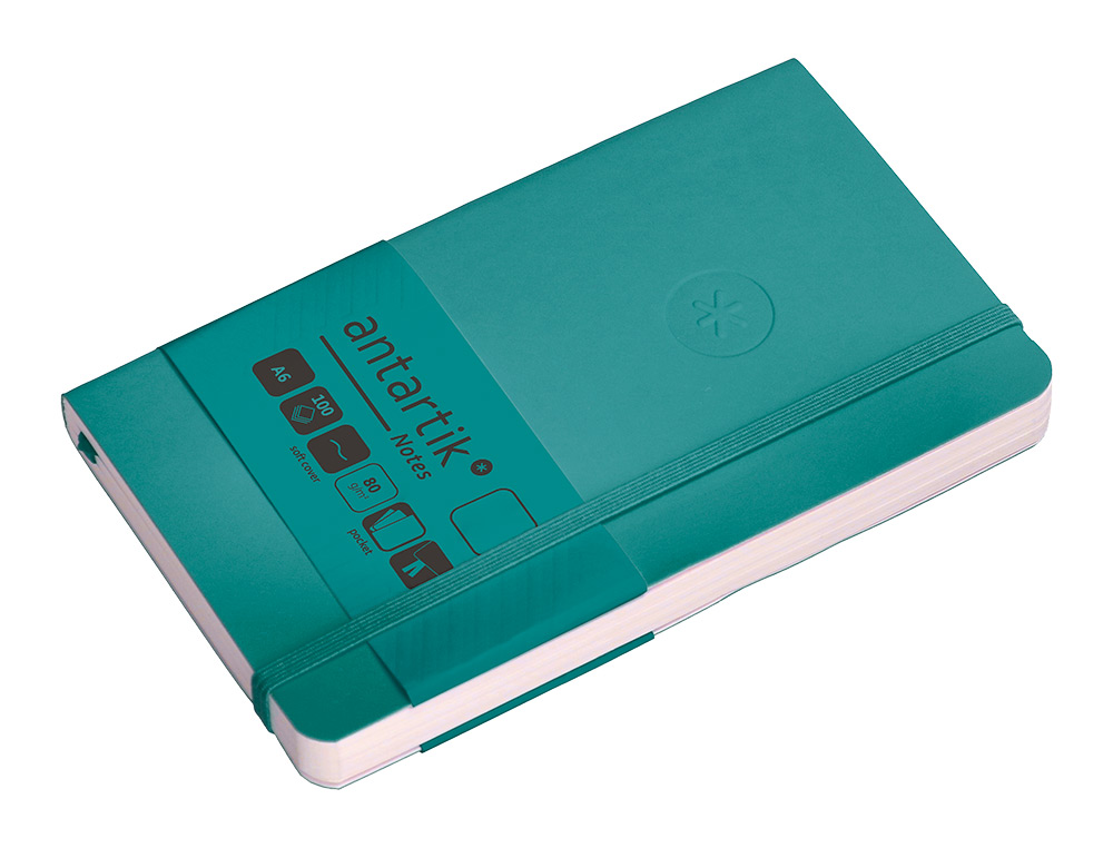 CADERNO COM ELASTICO ANTARTIK NOTES CAPA MOLE A6 LISO VERDE AGUA-MARINHA 100 FOLHAS 80 GR FSC