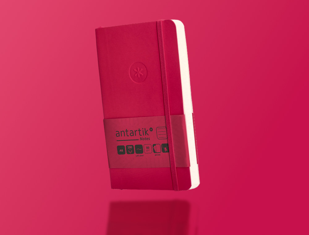 CADERNO COM ELASTICO ANTARTIK NOTES CAPA MOLE A6 PAUTADO FUCSIA 100 FOLHAS 80 GR FSC