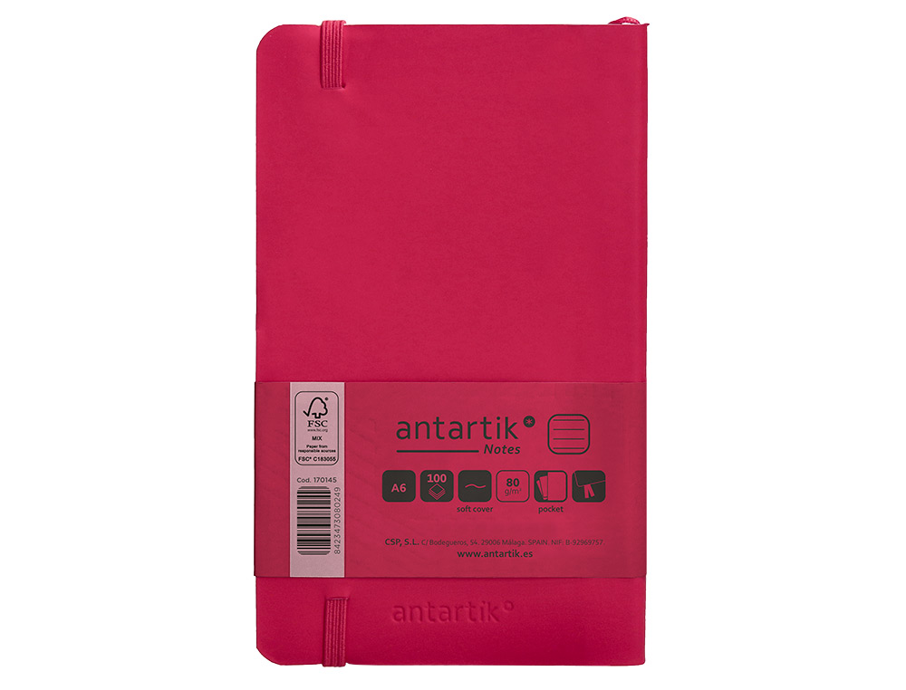 CADERNO COM ELASTICO ANTARTIK NOTES CAPA MOLE A6 PAUTADO FUCSIA 100 FOLHAS 80 GR FSC