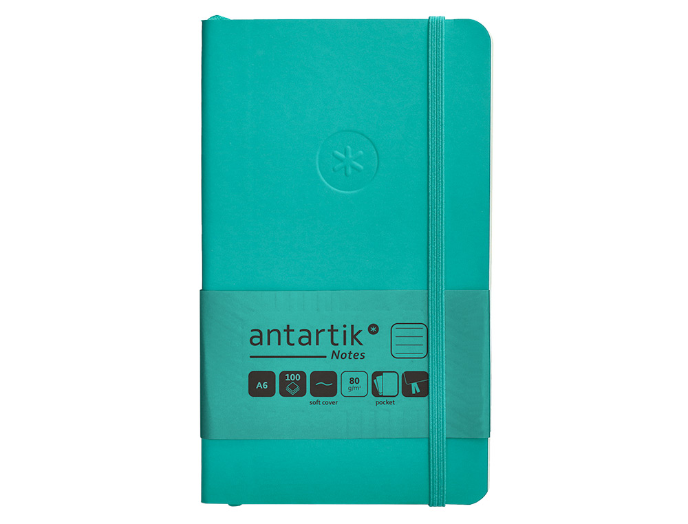 CADERNO COM ELASTICO ANTARTIK NOTES CAPA MOLE A6 PAUTADO TURQUESA 100 FOLHAS 80 GR FSC