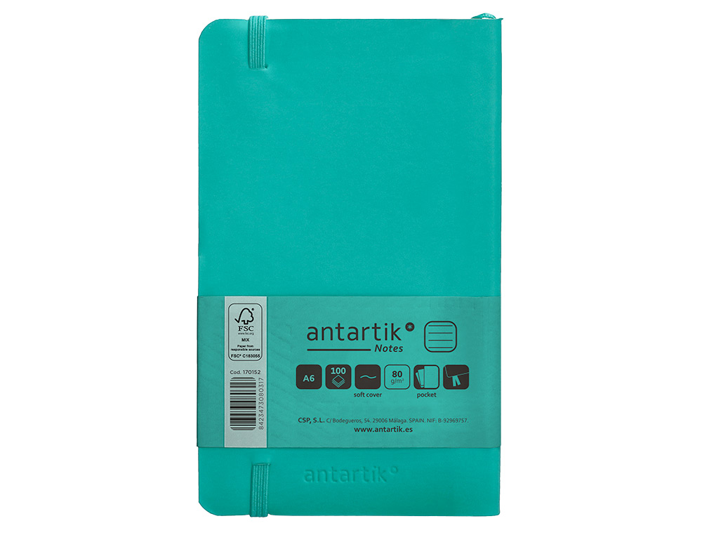 CADERNO COM ELASTICO ANTARTIK NOTES CAPA MOLE A6 PAUTADO TURQUESA 100 FOLHAS 80 GR FSC