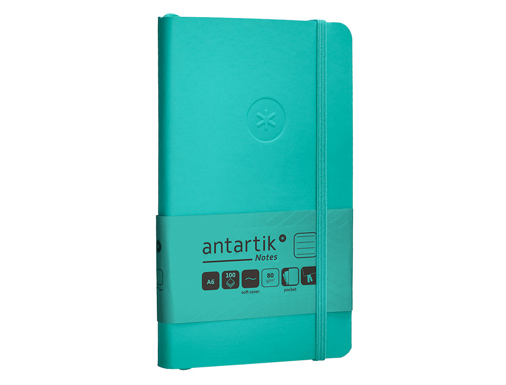 CADERNO COM ELASTICO ANTARTIK NOTES CAPA MOLE A6 PAUTADO TURQUESA 100 FOLHAS 80 GR FSC