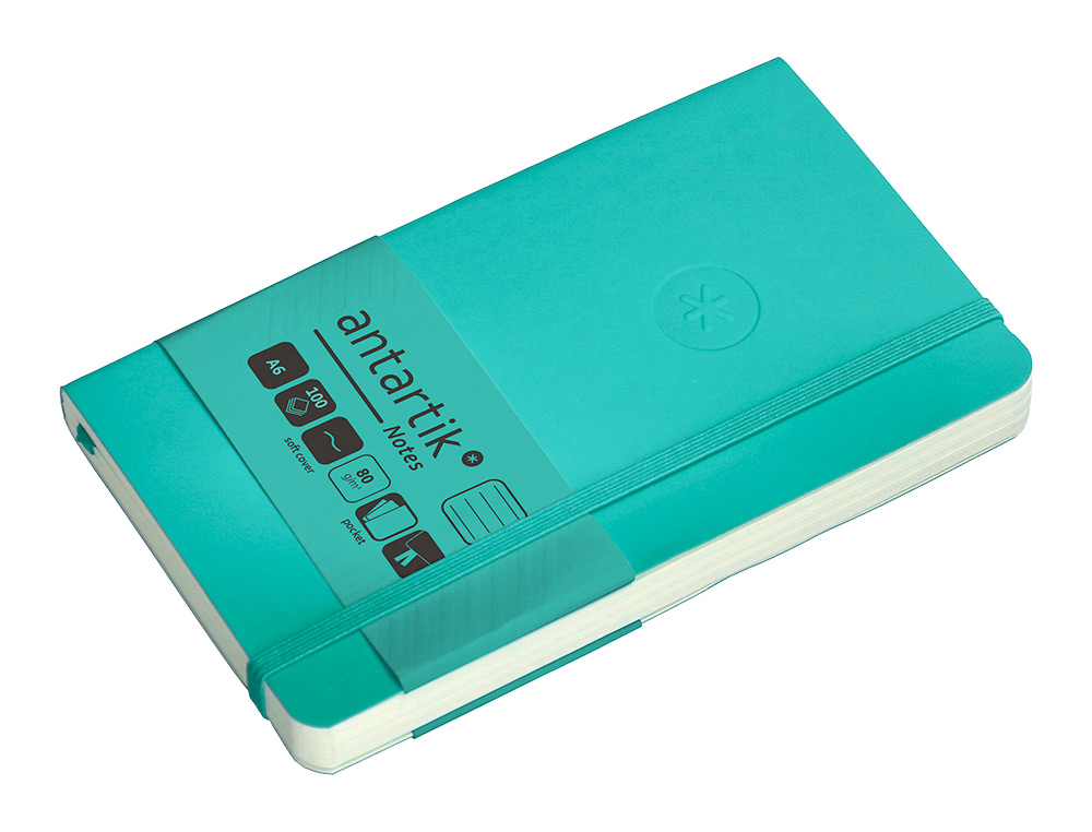 CADERNO COM ELASTICO ANTARTIK NOTES CAPA MOLE A6 PAUTADO TURQUESA 100 FOLHAS 80 GR FSC