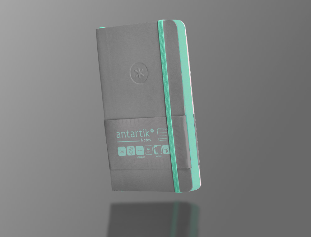 CADERNO COM ELASTICO ANTARTIK NOTES CAPA MOLE A6 PAUTADO CINZA E TURQUESA 100 FOLHAS 80 GR FSC