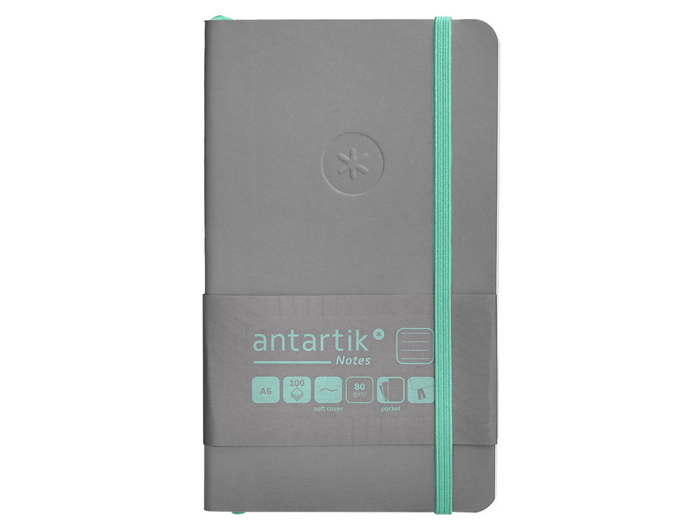 CADERNO COM ELASTICO ANTARTIK NOTES CAPA MOLE A6 PAUTADO CINZA E TURQUESA 100 FOLHAS 80 GR FSC