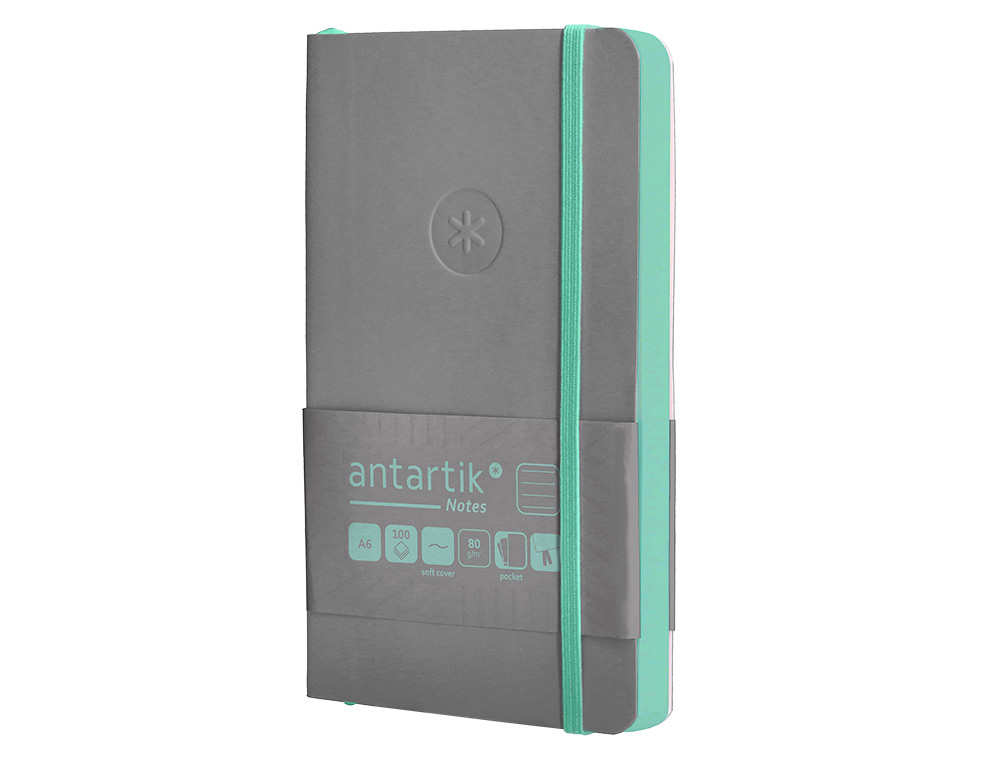 CADERNO COM ELASTICO ANTARTIK NOTES CAPA MOLE A6 PAUTADO CINZA E TURQUESA 100 FOLHAS 80 GR FSC