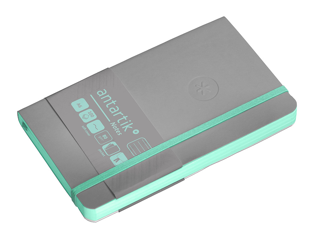 CADERNO COM ELASTICO ANTARTIK NOTES CAPA MOLE A6 PAUTADO CINZA E TURQUESA 100 FOLHAS 80 GR FSC