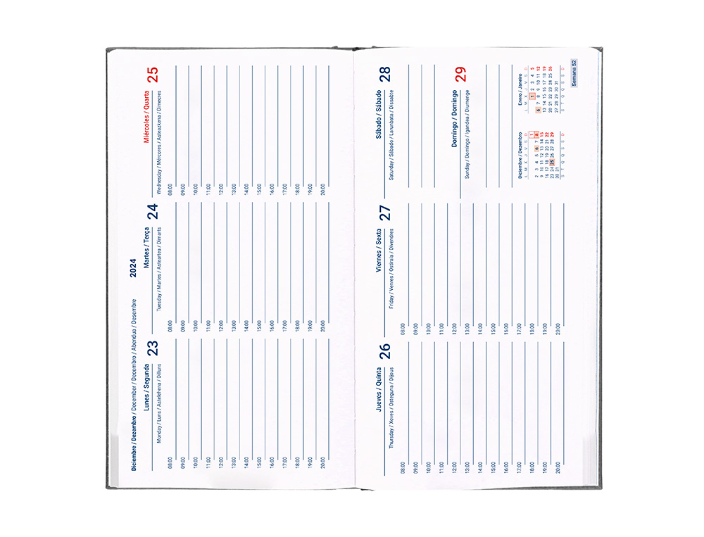 AGENDA ENCADERNADA LIDERPAPEL CRETA 8X15 2025 SEMANA VISTA COR PRETO PAPEL 70 GR