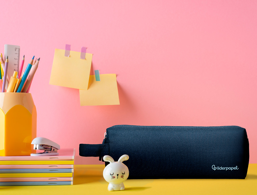 ESTOJO ESCOLAR LIDERPAPEL RETANGULAR COM ASA 2 FECHOS 210X80 MM AZUL MARINHO
