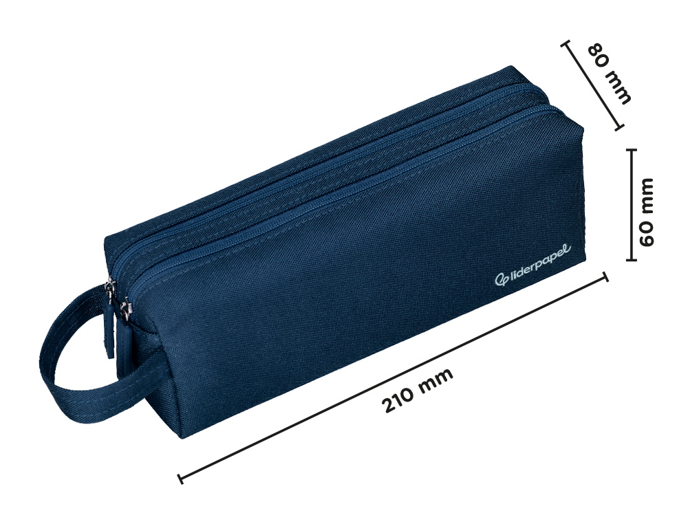 ESTOJO ESCOLAR LIDERPAPEL RETANGULAR COM ASA 2 FECHOS 210X80 MM AZUL MARINHO