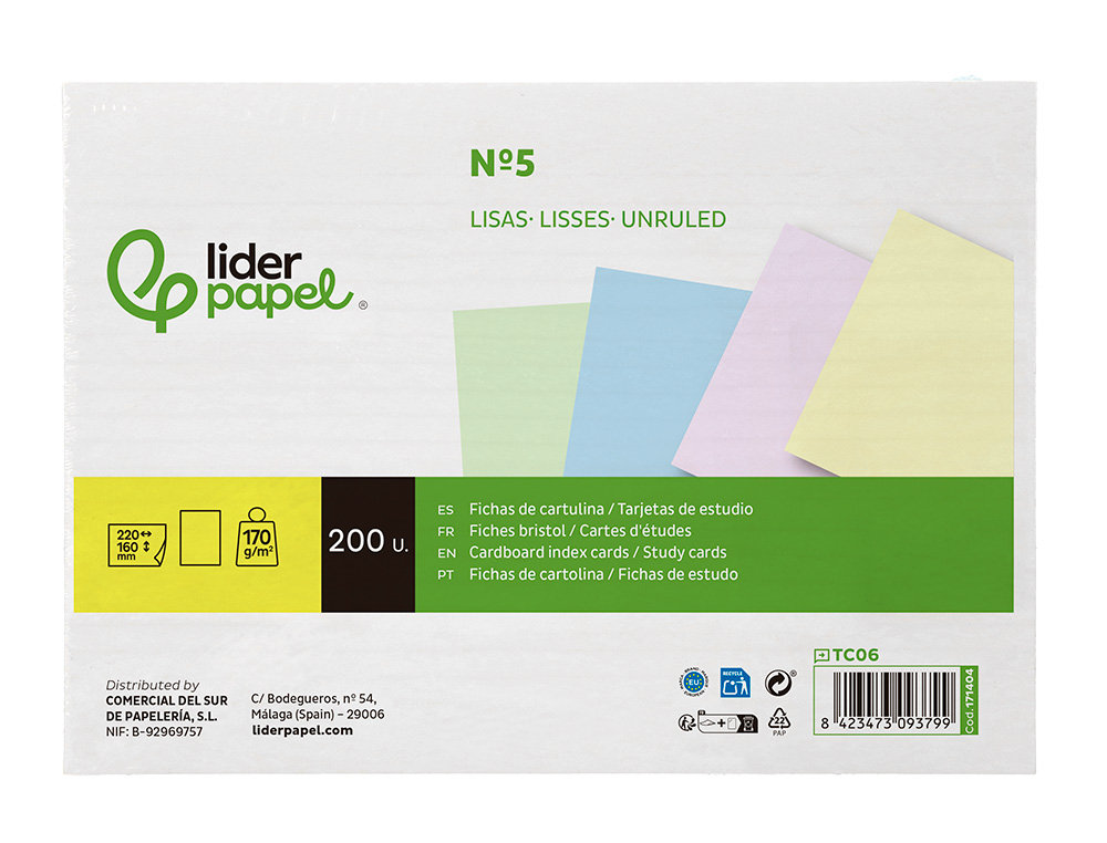 CARTAO LIDERPAPEL PARA ESTUDAR LISO CARTOLINA DE CORES 180 GR 160X220MM EMBALAGEM DE 200 UNIDADES